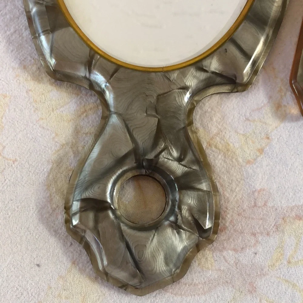 Vintage Lucite 4 pc mirror set green & grey